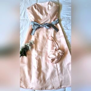 Pink and Grey Formal Dress with Satin Sheen and Matching Drawstring Purse Size M